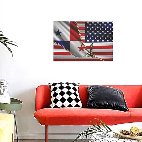 Miniatura 6 de Pintura de pared con bandera estadounidense y bandera panameña de Panamá, impresiones artísticas de pared de 12 x 18 pulgadas, sin marco, póster de