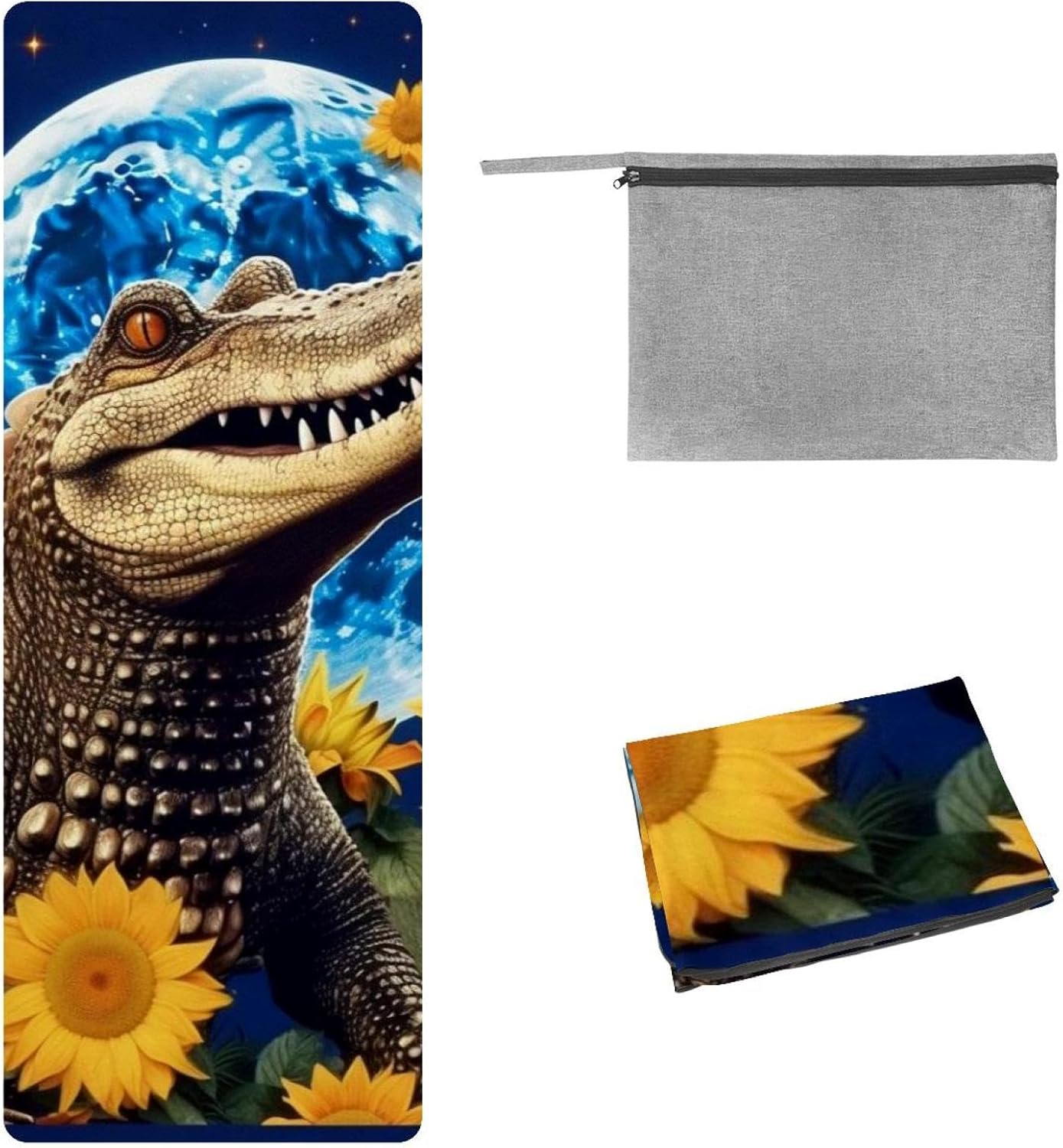 Yoga Towel, Crocodile Star Sunflower Non Slip Sweat Absorbent Hot Yoga Mat Towel for Hot Yoga, Pilates and Fitness - 72.8" x 26.8"