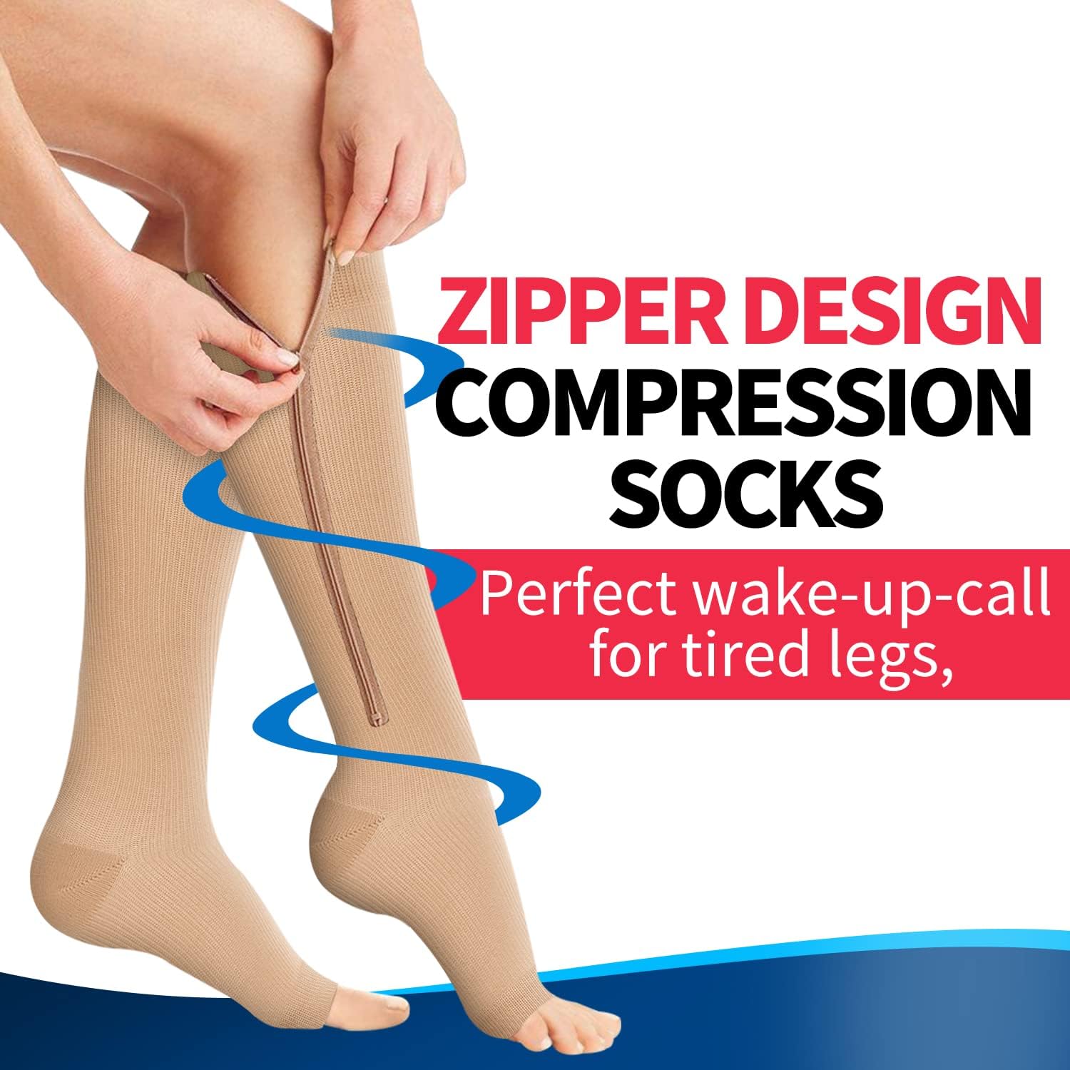 Bluemaple Zipper Compression Socks-3Pairs Calf Knee High Open Toe Compression Stocking with zipper