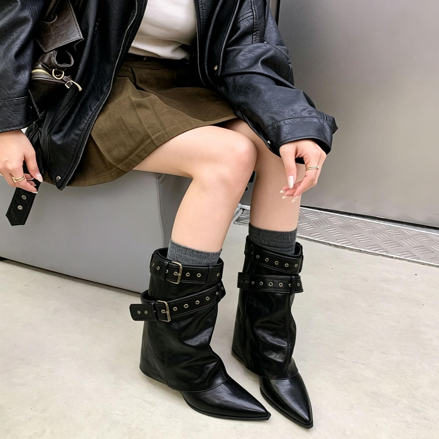 Damen Stiefel Mit Absatz Western Wadenstiefel Echtleder