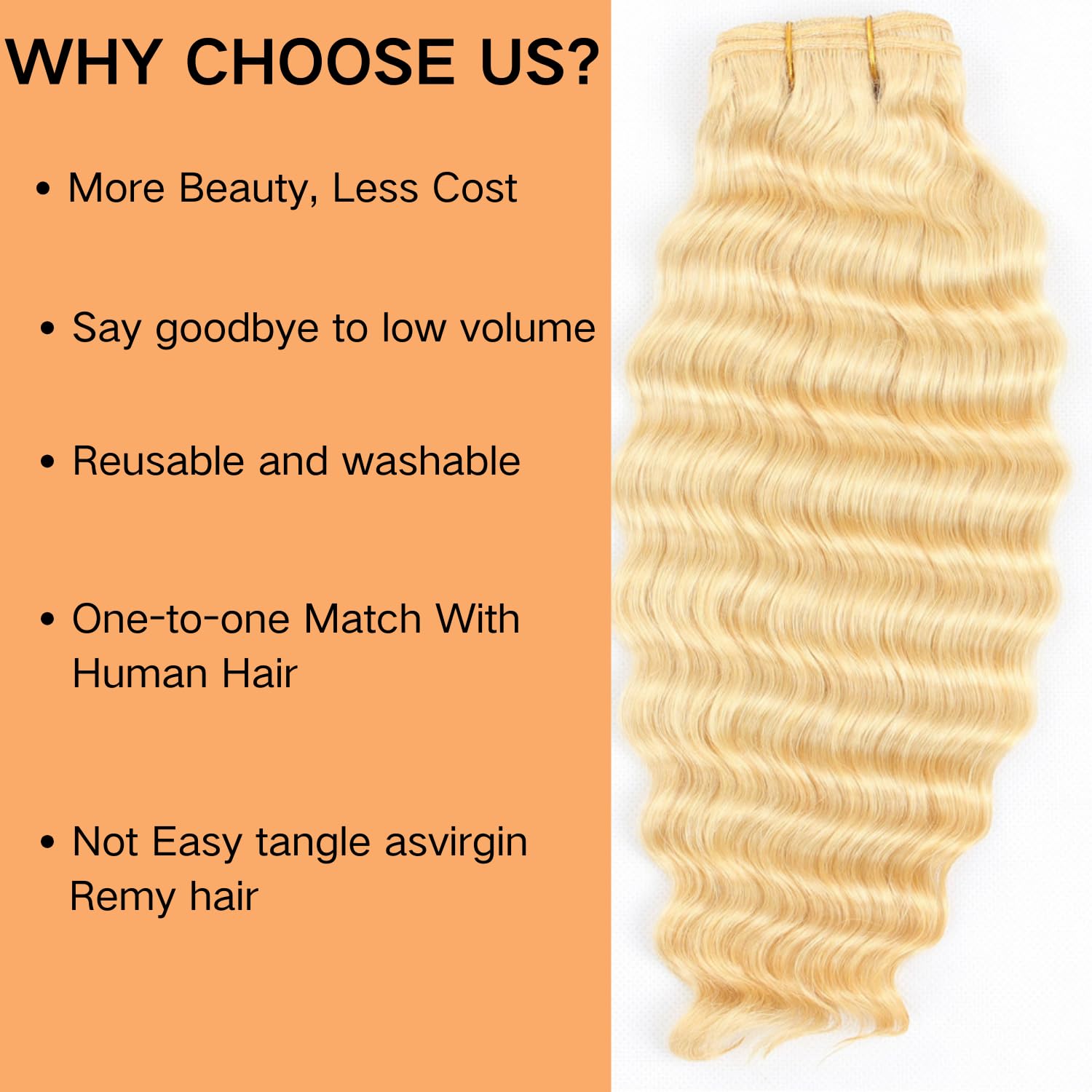 613 Blonde Bundles Human Hair 18 Inch 1 Single Blonde Deep Wave Bundle Human Hair Extensions 100% Unprocessed Unprocessed Brazilian Virgin Hair 3X Longer Lifespan