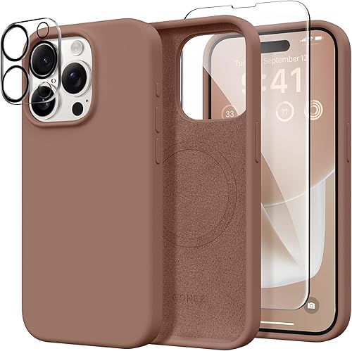 Miniatura 214 de GONEZ Funda de silicona para iPhone 14 Pro Max, compatible con MagSafe, con protector de pantalla + protector de lente de cámara, silicona líquida a