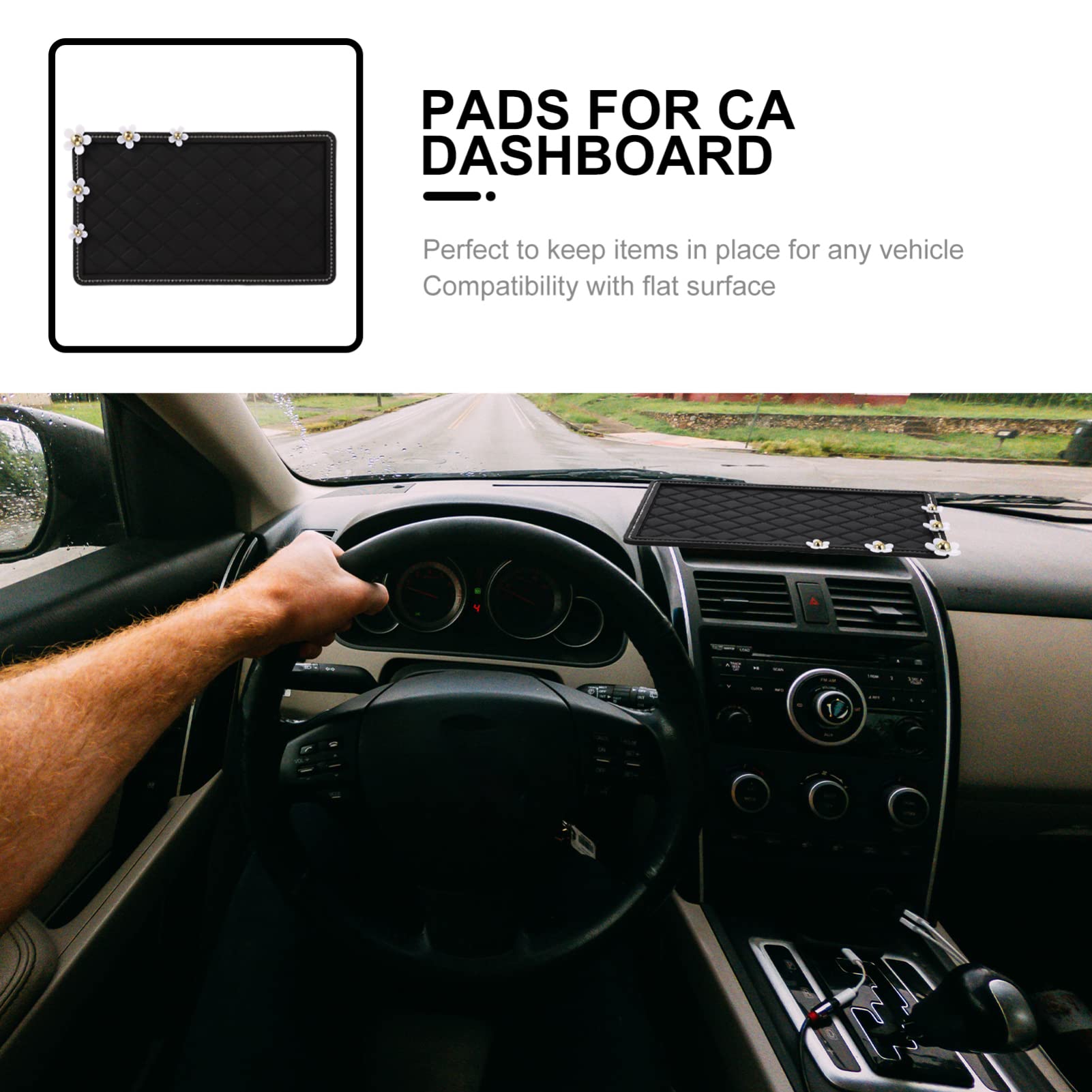 Accessory Drive Belt Car Dashboard Anti- Slip Gripping Mat PU Pad with Flower Decal for Cell Phone Electronic Devices Keys Sunglasses Dashboard Decorations