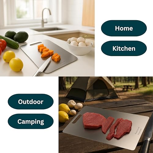 Miniatura 6 de Tabla de cortar de titanio puro, superficie no porosa y segura para cuchillos para carne y verduras, fácil de limpiar (pequeño)