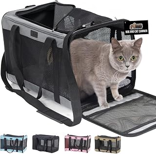 Gorilla Grip Cat Carrier for Small Dogs Up to 15 lbs - Collapsible Soft-Sided Bag with Breathable Mesh, Top/Side Entry, Waterproof Pad, Gray