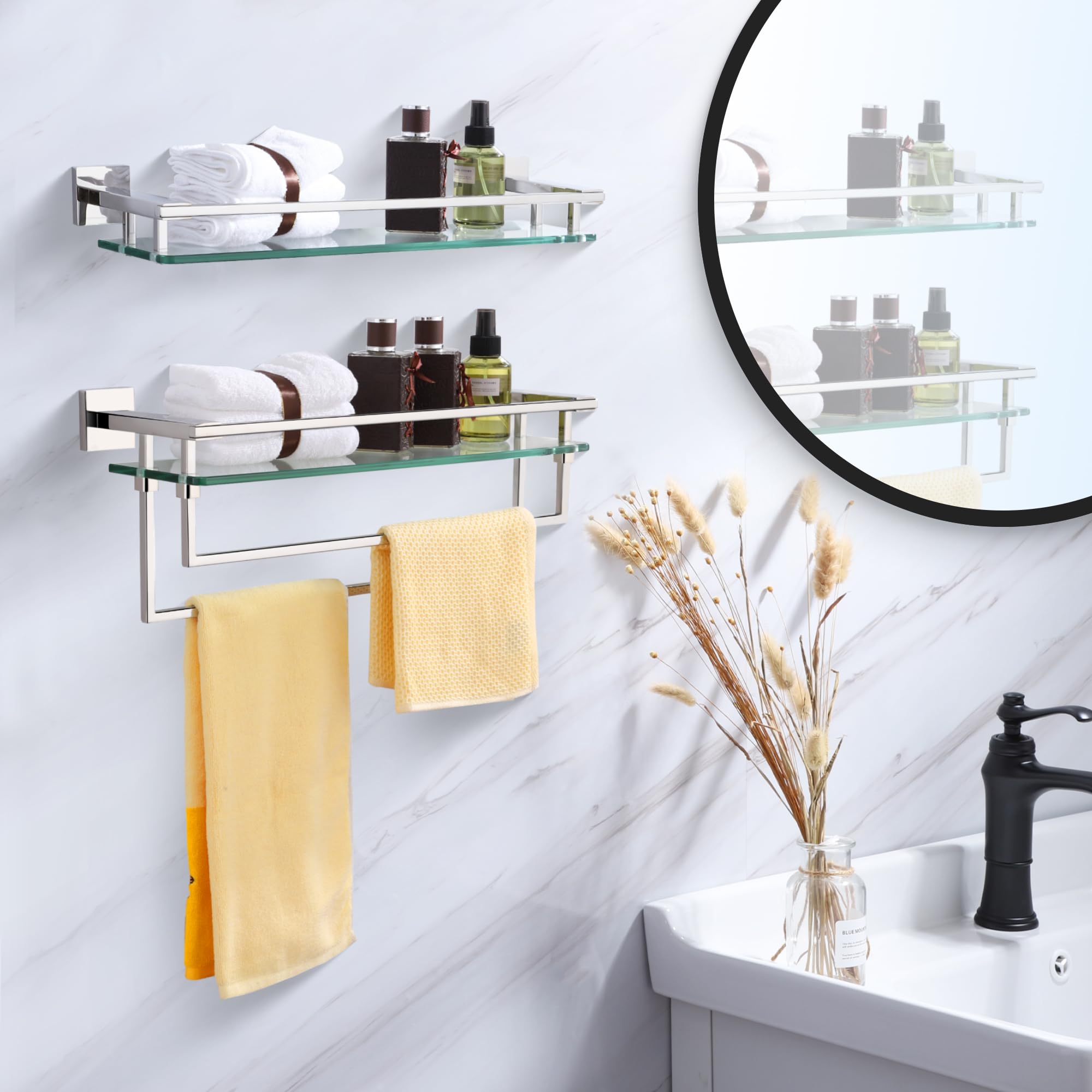Floating Chrome Bathroom Shelf - Modern Glass Storage -7
