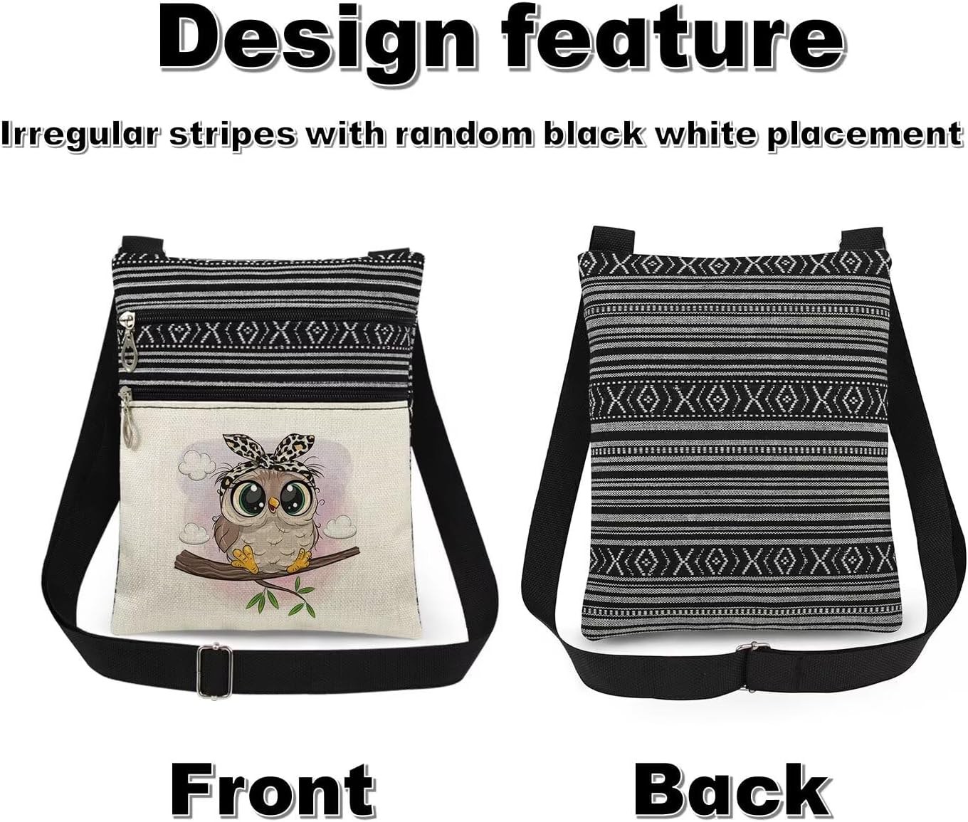 Stylish Owl with Leopard Headband Print Women Crossbody Bag Adjustable Men Shoulder Bag with Zipper Birthday Gift for Nature Lovers Travel Owl Print Purse - Image 7