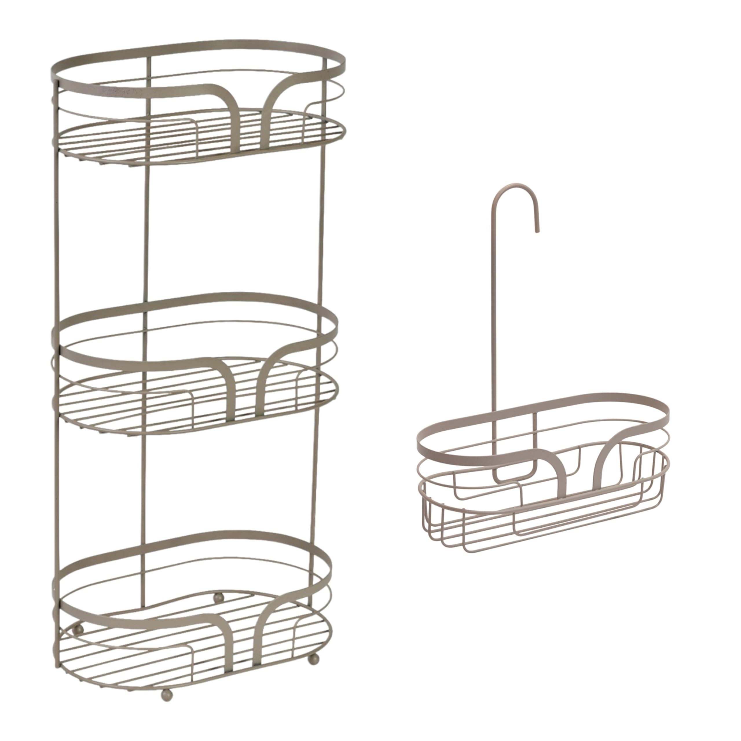 Showerdrape Beige Dante Freestanding Floor Caddy And Mini Shower Caddy