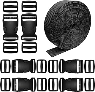 Buckles Straps 1 Inch, Nylon Webbing Straps 6 Yards + 6 PCS Quick Side Release Plastic Buckles + 12 PCS Tri-Glide Slide Clip, No Sewing Required Heavy Duty Durable, Backpack Dog Collars Replacement.