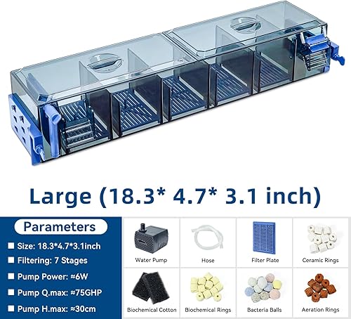 Miniatura 2 de Filtro de tanque de peces de acuario multicapa con oxigenación en cascada adecuado para tanques de peces de 5 a 50 galones, montaje flexible,