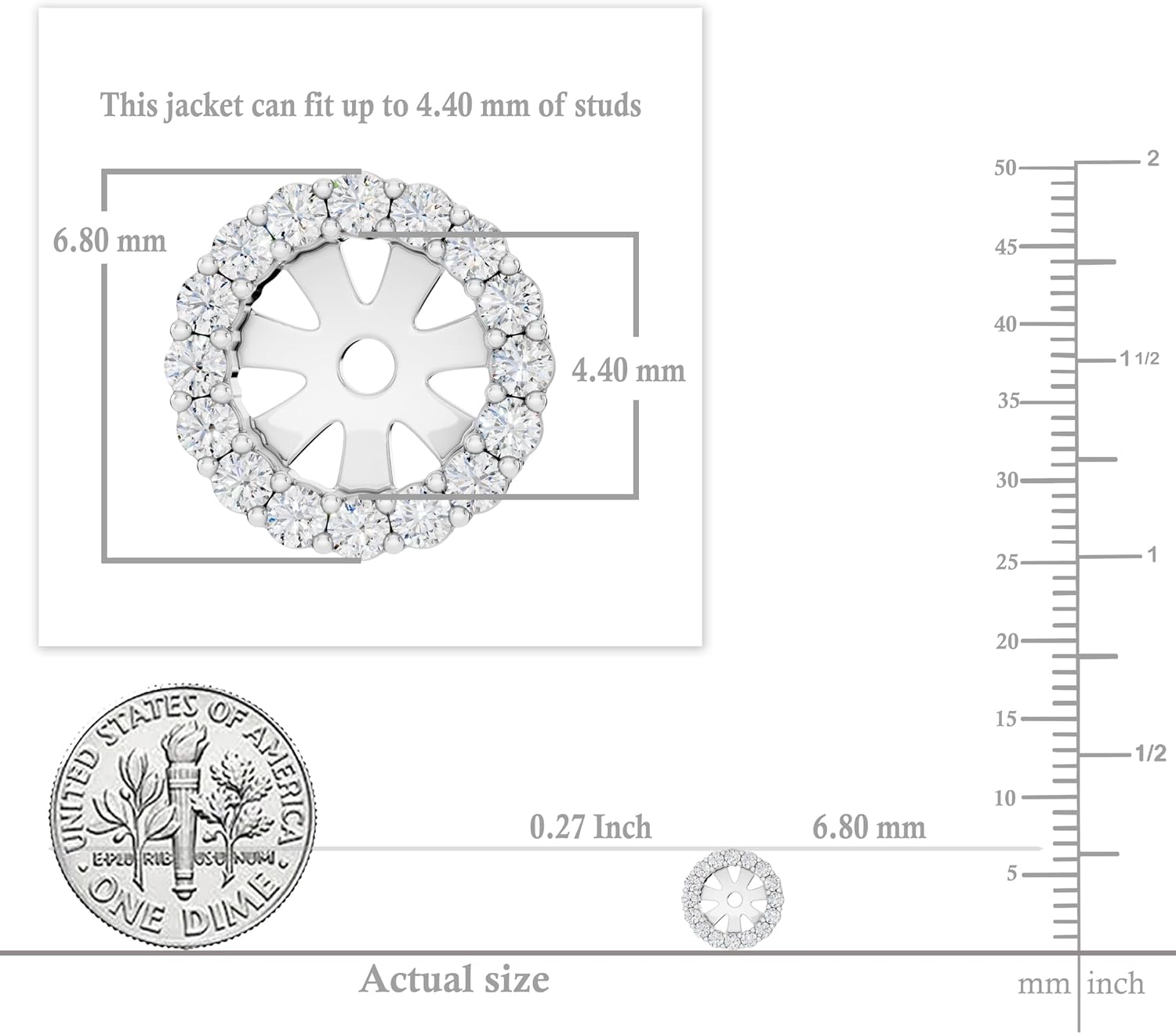 Dazzlingrock Collection 0.18 Ctw Round White Natural Diamond Halo Removable Earring Jackets for Women in 14K Real Solid Gold