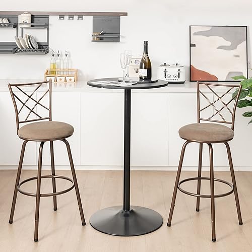 Miniatura 2 de COSTWAY Taburetes de bar para isla de cocina, taburetes de bar giratorios de altura ajustable de 2430 pulgadas, asiento acolchado de tela de felpa y