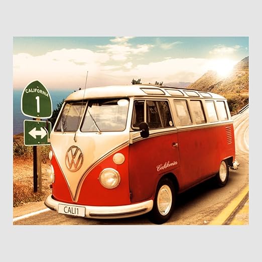 Homedeco 24 Kunstdruck Poster Volkswagen Vw Bulli Bus Camper Red Rot Route 1 California Kalifornien 40 X 50 Cm Ohne Rahmen Amazon De Kuche Haushalt