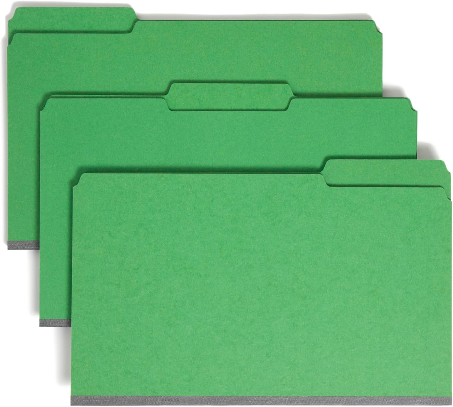 Smead Pressboard Fastener File Folder with SafeSHIELD Fasteners, 2 Fasteners, 1/3-Cut Tab, 2" Expansion, Legal Size, Green, 25 per Box (19938)