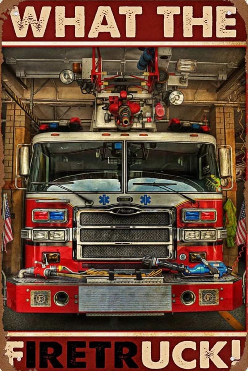 Firefighters fire Trucks. Tin Sign, Wall Decor, Metal Sign, Home Bar, Garage Tin Sign 12x8inch