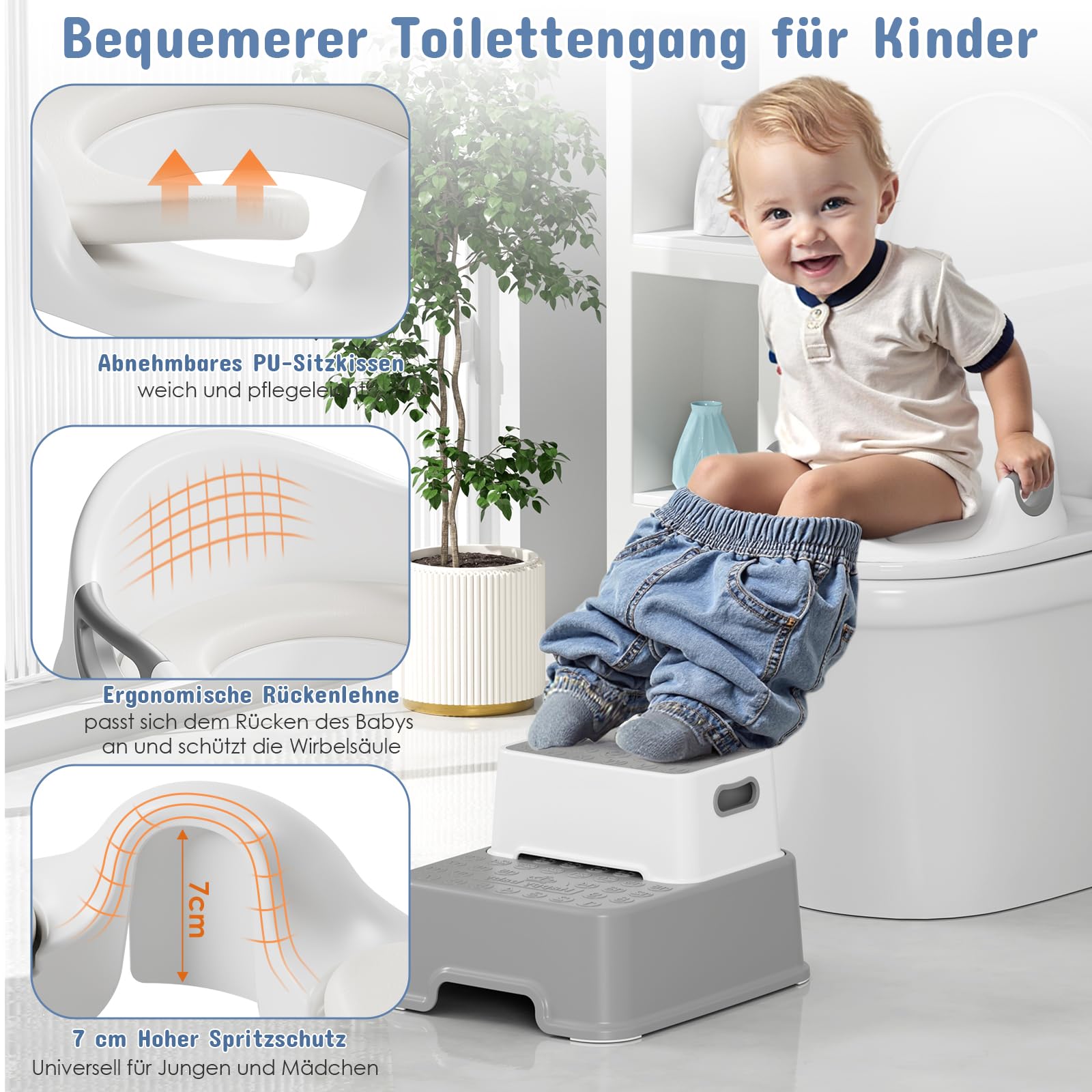 MAMIZO Réducteur Toilette Enfant avec 2 Marches Pied Enfant Transportable, Rehausseur WC Enfant pour Bébé de 1 à 8 ans, Adaptateur Toilette Enfant avec Marche Pied Bébé, Anti-éclaboussure