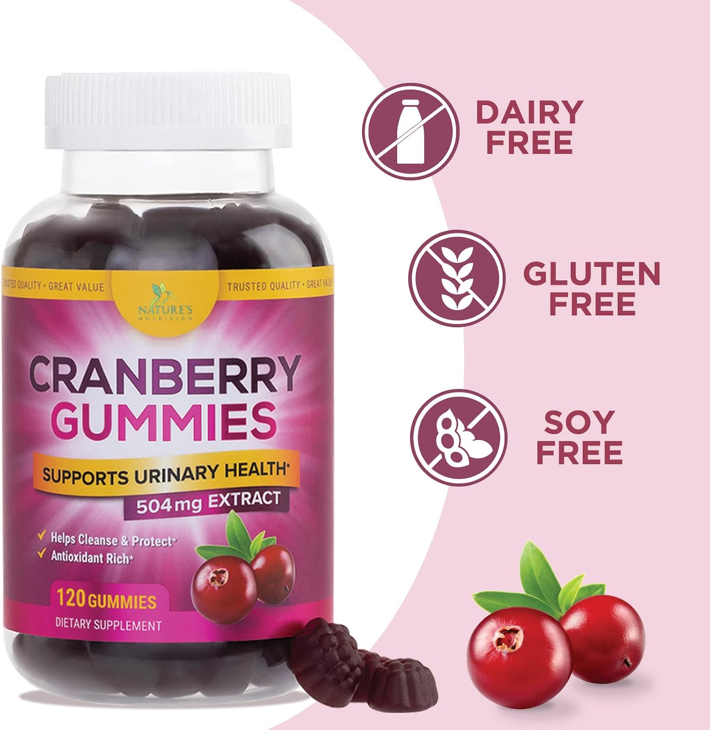Cranberry Gummies for Women, 50:1 Extract 500mg Cranberry Juice Concentrate, Urinary Tract Health Support Cranberry Pills Gummy for Men & Women with Vitamin C, Vegan, Gluten Free - 120 Gummies