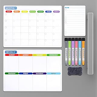3 Pack Magnetic Calendar Planner for Fridge, Magnetic Whiteboard for Fridge Monthly Weekly Daily Planner Whiteboard with 6 Markers and 1 Eraser, 30 X 42 cm