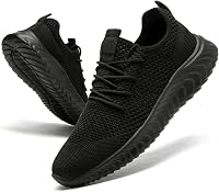 LANGFEUU Women's Lightweight Breathable Tennis Running Shoes - Slip-On Walking Sneakers for Gym, Workout, Jogging Black 8.5