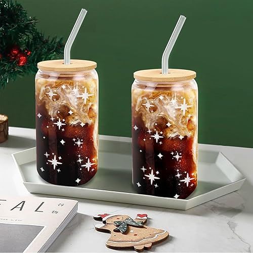 Vista 81 de Vasos de vidrio con tapas y pajitas, 1 paquete, tazas de café de vidrio, taza de vidrio con tapa para café helado, batido, cóctel, cerveza, whisky