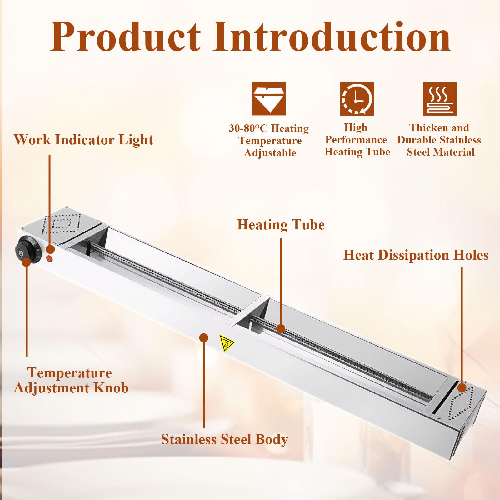 Lámpara de Calor de Alimentos Suspensión, Lámpara de Calentamiento Infrarrojo de Acero Inoxidable, Calentadores de Alimentos Comerciales para Cocina y Buffets, Temperatura Ajustable (1PC, 60cm)