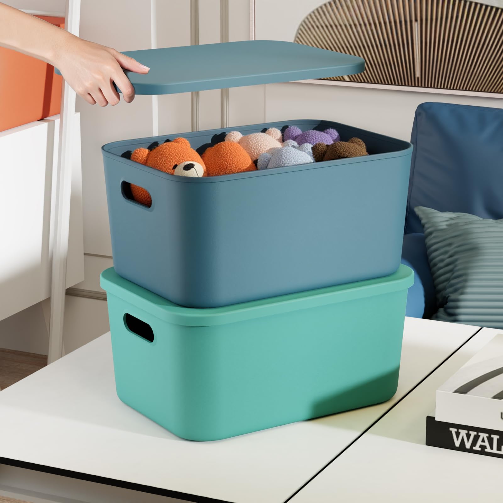 johgee 3er-Set Aufbewahrungsbox mit Deckel, Kunststoff Aufbewahrungsboxen, Stapelbare Ordnungsboxen Aufbewahrung, Aufbewahrungskorb für Regal, Küche, Schlafzimmer, Schrank, Badezimmer