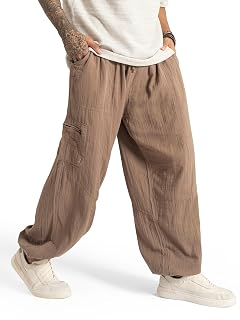 Men’s Cotton Pants – Lightweight Boho Harem Drawstring Trousers – Soft Travel Yoga Pants - Amazon product rated Grade A