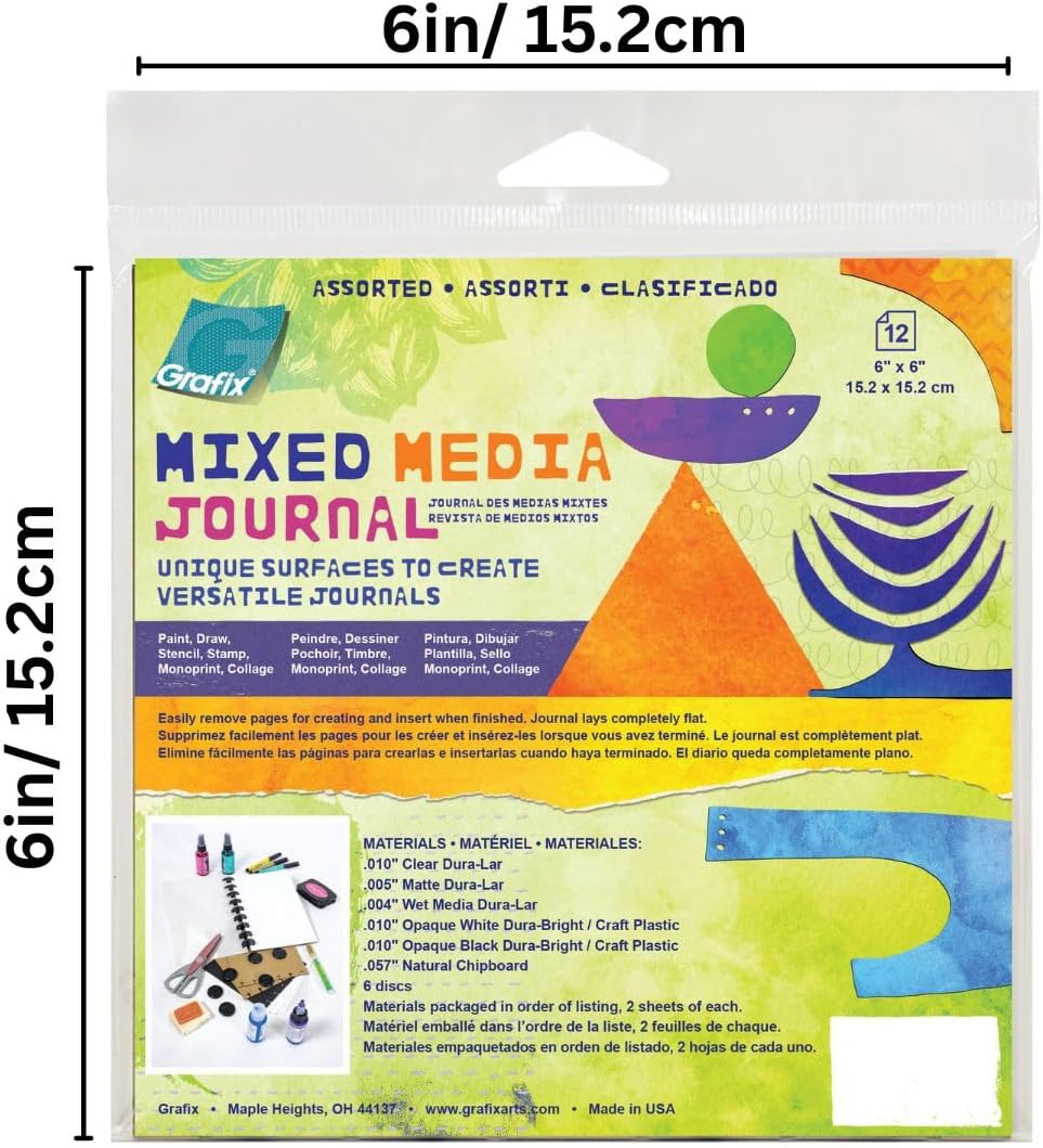 Grafix Mixed Media Journal Assorted Films 6"x6", Pack of 12 Sheets