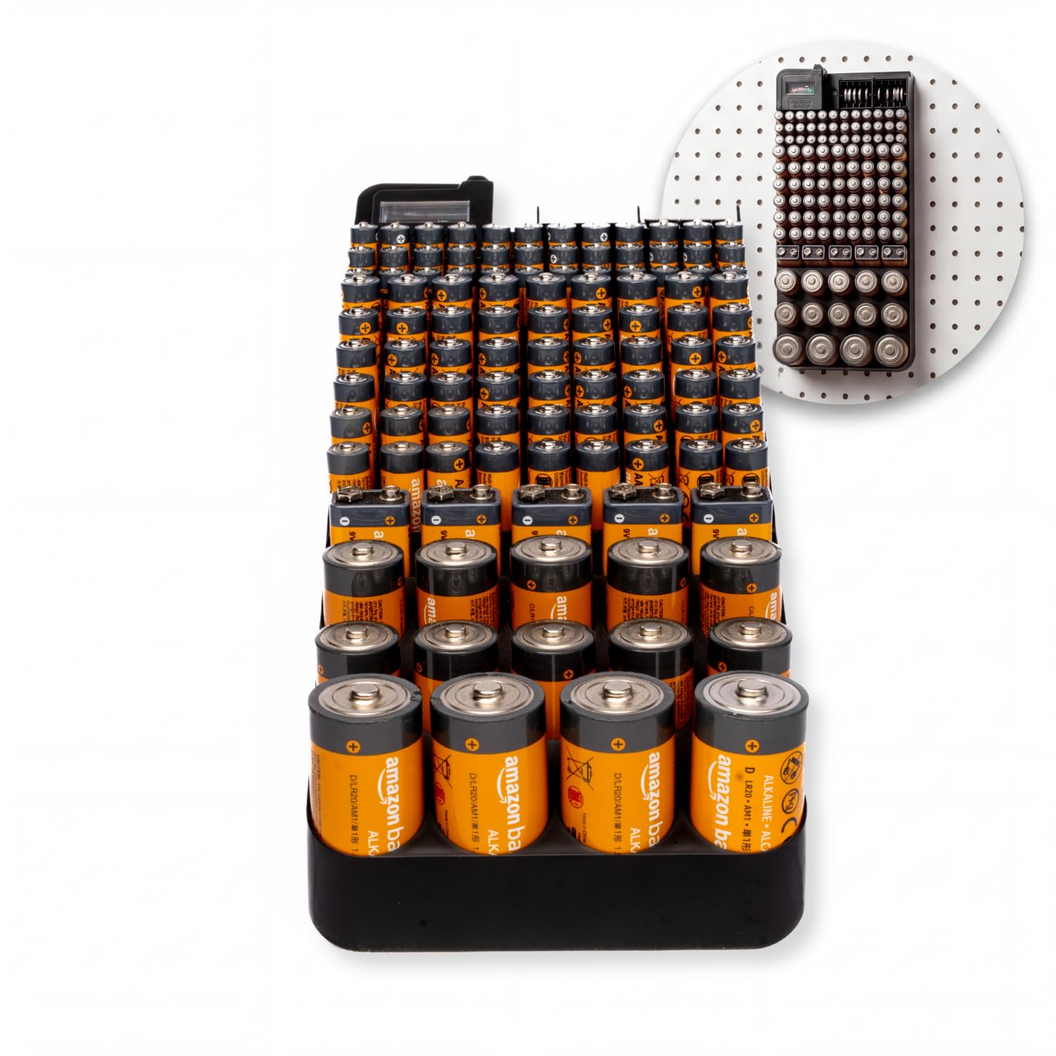Bee Neat Battery Organizer Storage Case with Energy Tester - New and Improved Design Holds 114 Large and Small Batteries - Wall Mounted or in a Drawer-image-17
