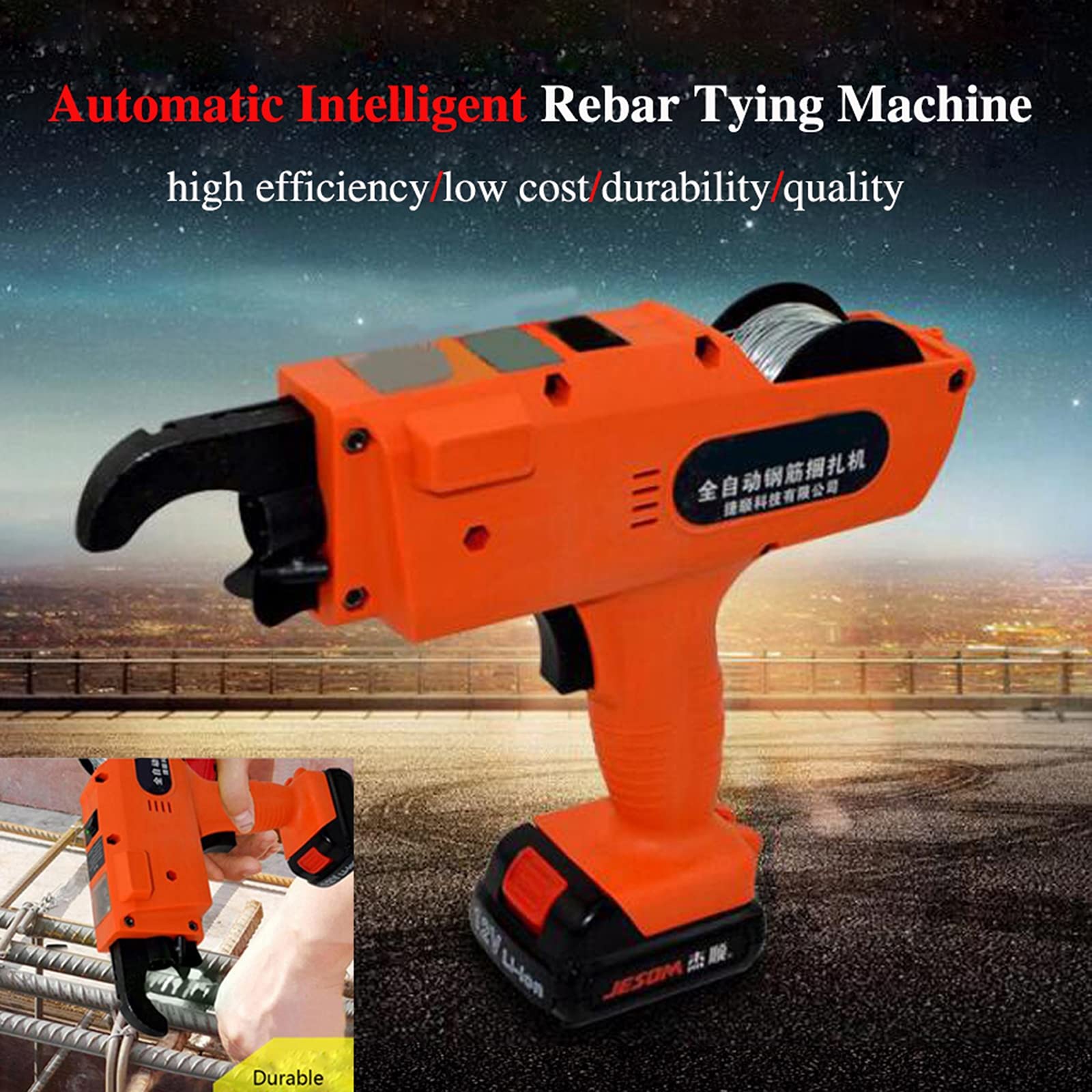 Legatrice per tondo per cemento armato, 12V 9000Mah Legatrice automatica per tondo per cemento armato senza fili Utensili per annodare fili portatili con batteria al litio ricaricabile da 2 pezzi