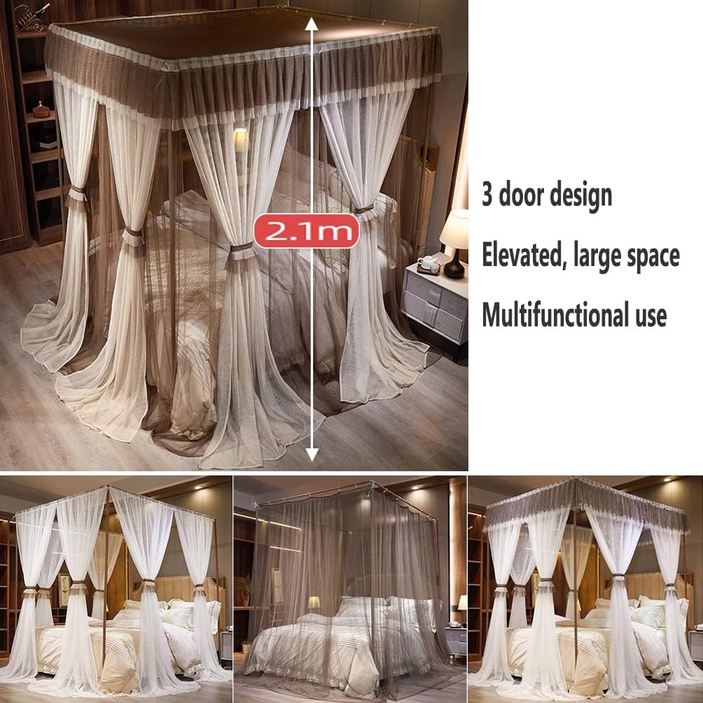 Fabric Bed Drapes Mesh Protection Canopy Shielding Netting,Double Bed Canopy Mosquito net, Single Bed Double Bed Bedroom Romantic Decoration Bed Curtain, with Metal Bracket (Color : Purple,