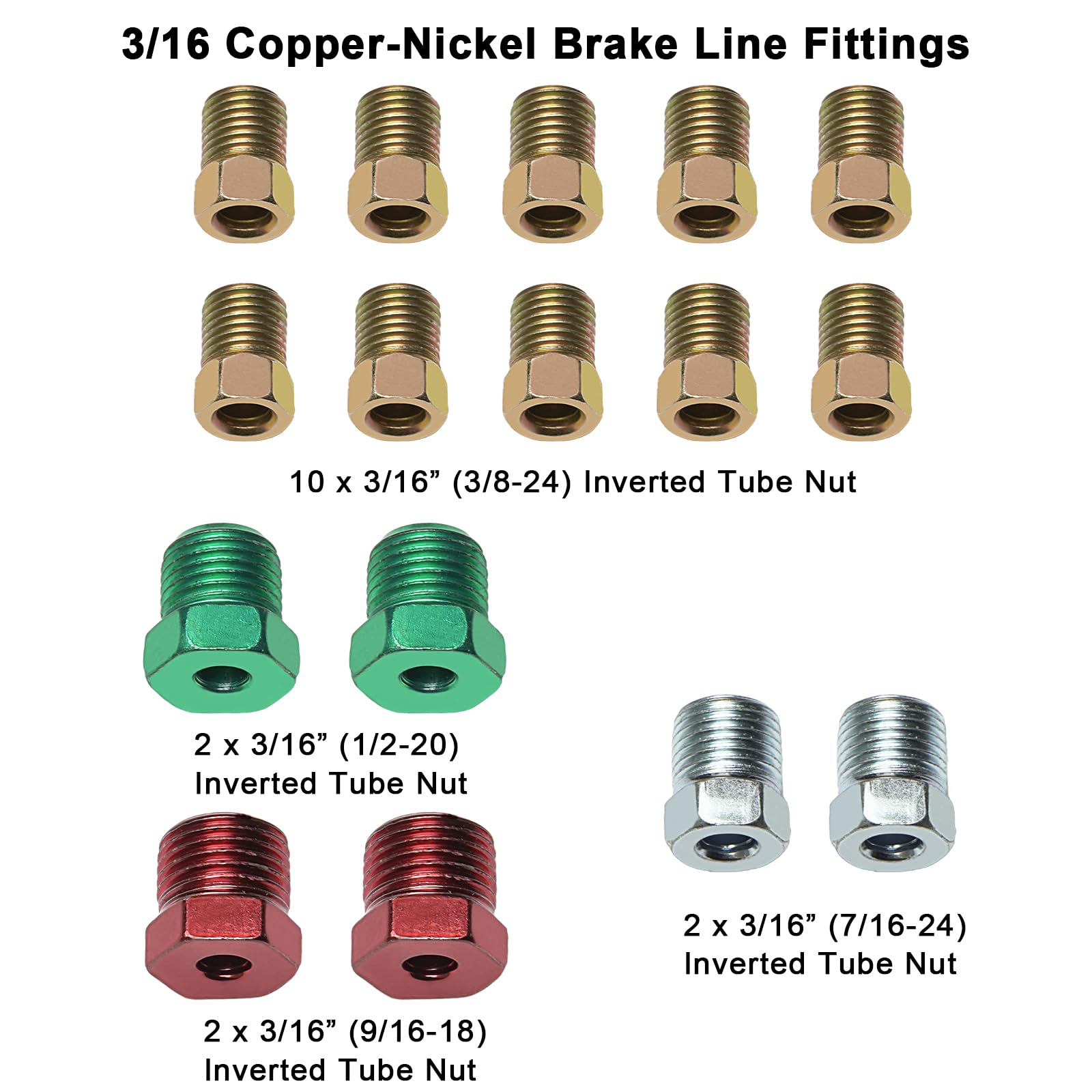 Kit completo de línea de freno de cobre y níquel de 25 pies de 3/16 de repuesto completo para tubos de freno o combustible (incluye 16 x 2 accesorios), fácil de doblar a mano (grosor de pared de 0.04