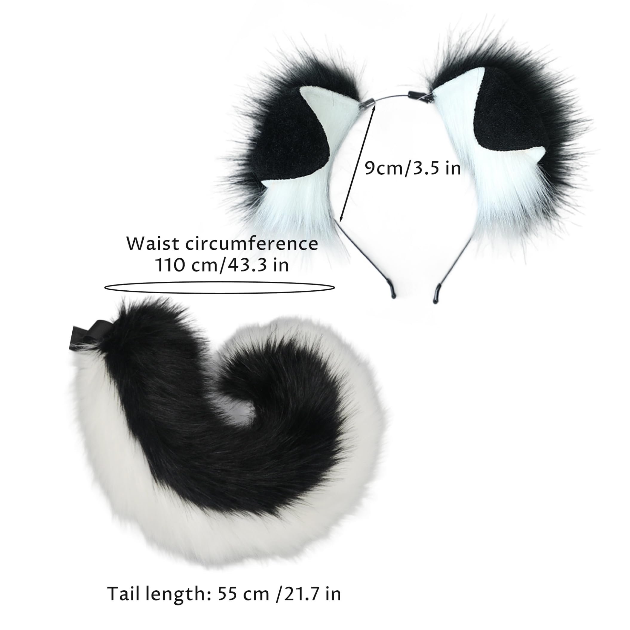 ,Black And White,Coda di soffice Pelliccia di Volpe Sintetica per Donna - Accessorio per Costume Coda di Volpe Gatto Lupo con Cintura Regolabile, Ideale per Feste di Halloween e Costumi in Maschera