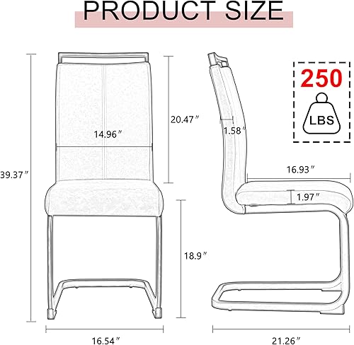 Miniatura 2 de AZmac Juego de 4 sillas de comedor de cuero moderno sillas de cocina sin brazos sillas de comedor con asiento acolchado tapizado y patas cromadas