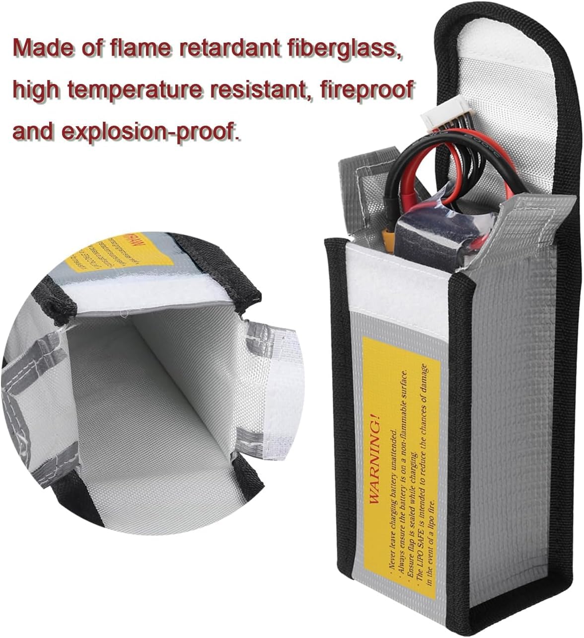 Almacenaje Seguro Baterías Bolsa Ignífuga YUMILI - Protección Para Baterías LiPo | 18.8x8x8.5 Cm | Seguridad En Carga Y Almacenamiento Almacenamiento Seguro Lipo