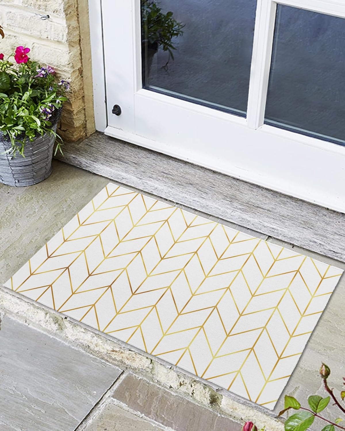 Indoor Outdoor Mats, YShaped Geometric Print Yellow Door