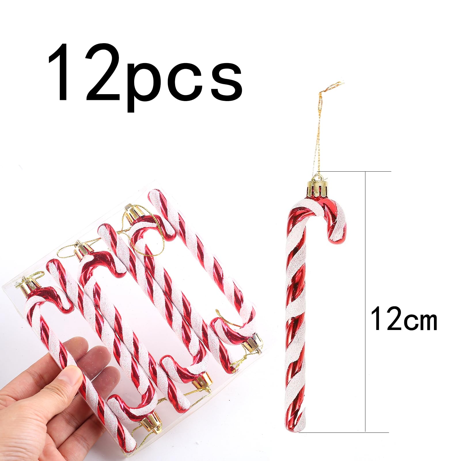HERZWILD 12pcs Glitter Candy Cane Christmas Tree Decorations - Image 2