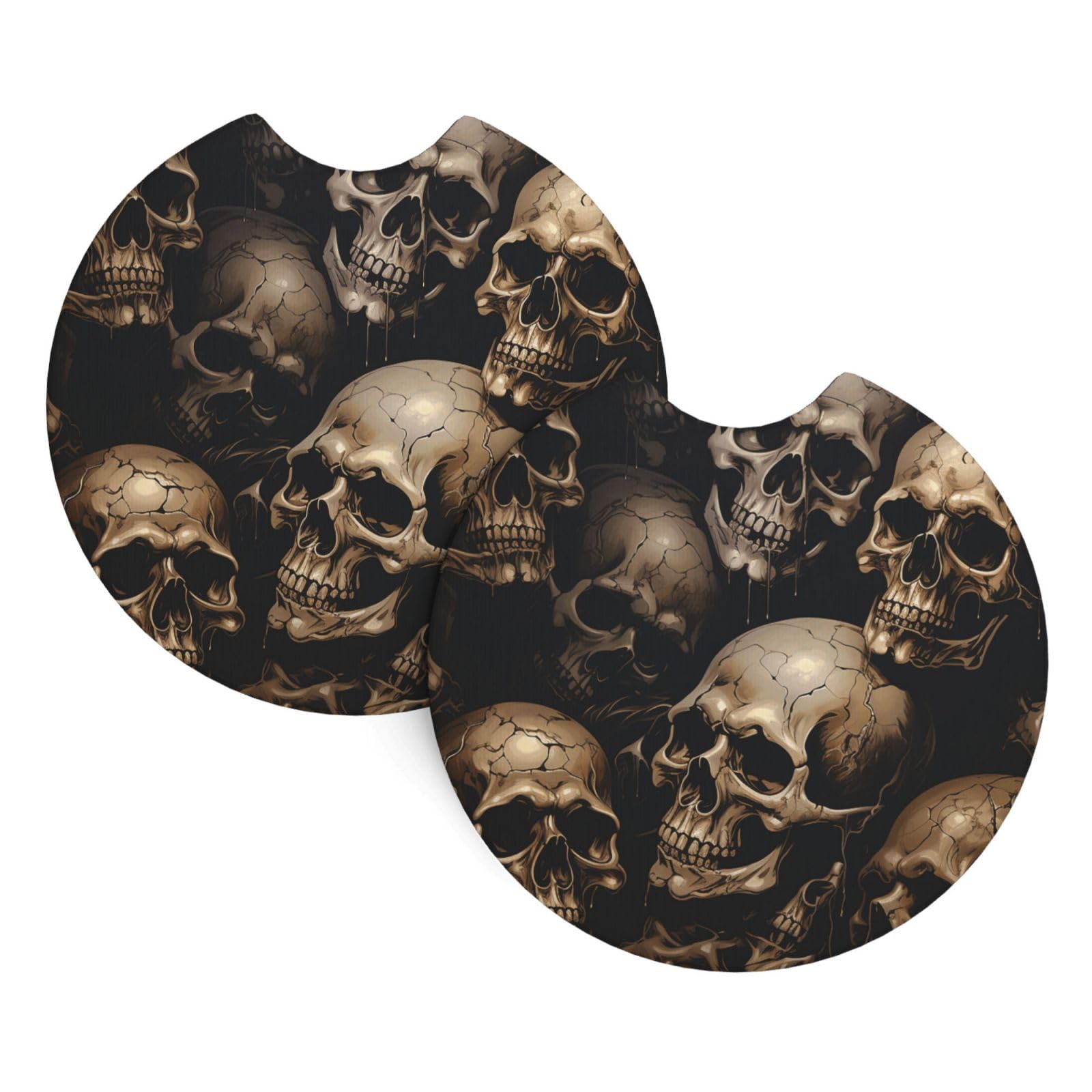 2 Pack Car Coaster for Cup Holders Many Skulls Get Together Car Cup Coaster 2.7" Neoprene Non-Slip Automotive Cup Mat Universal Auto Car Interior Accessories for Women Men Cup Pad