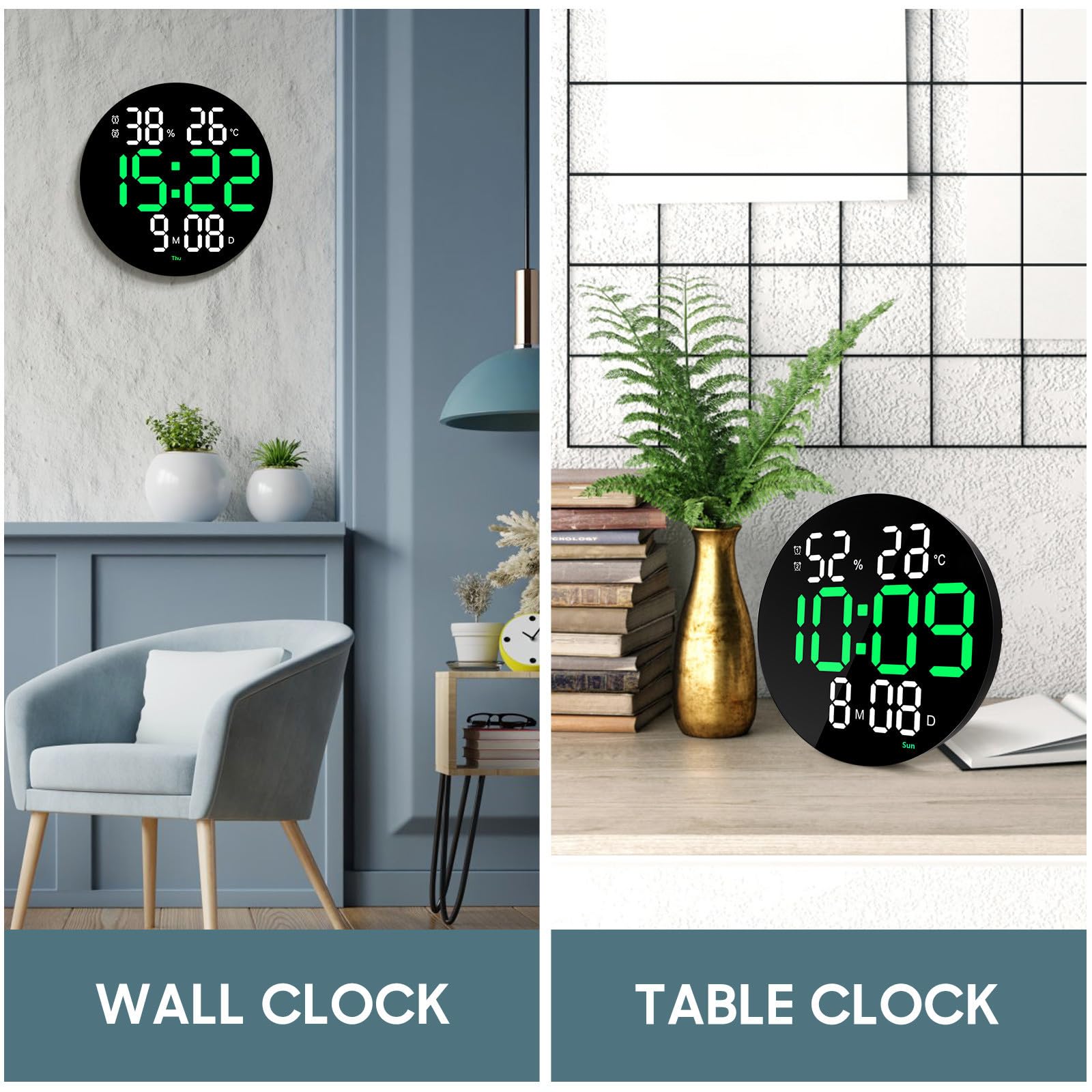 Tofficu Digitale LED Wanduhr mit Temperatur und Luftfeuchtigkeitsanzeige Acrylgehäuse Fernbedienung Großes Display für Wohnzimmer und Schlafzimmer