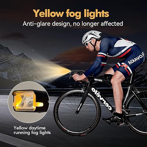 Miniatura 2 de Faro delantero de bicicleta de 1000 lúmenes, luz brillante para bicicleta con lente antiniebla amarilla, recargable USB-C con indicador de batería,