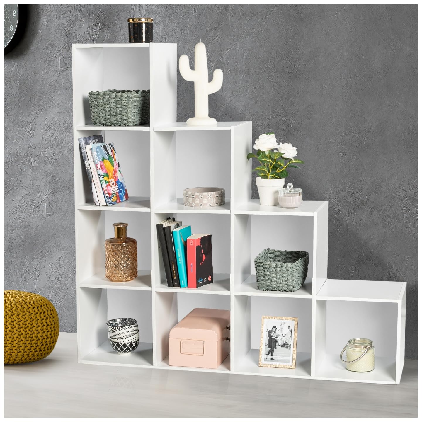 IDMarket - Meuble de Rangement escalier 4 Niveaux Bois façon hêtre avec IDMarket - Meuble de Rangement escalier 4 Niveaux Bois façon hêtre avec