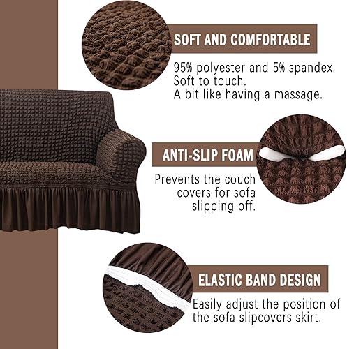 Miniatura 3 de Jeloris Funda elástica para sofá biplaza, fácil de ajustar, con falda, duradera, lavable, protector universal de muebles de alta elasticidad para