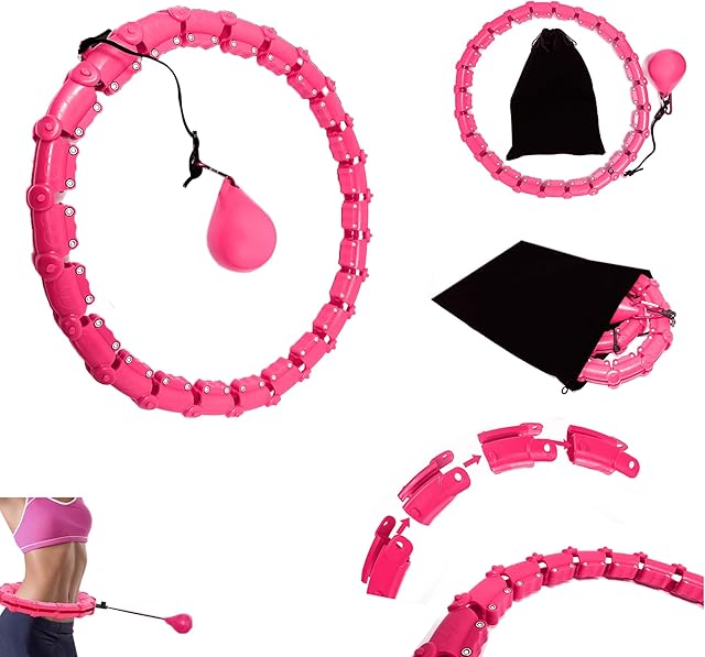 Smart Hula Ring Hoops, Weighted Hula Circle Detachable Fitness Ring with 360 Degree Auto-Spinning Ball Massage with Pouch, Adult Fitness for Weight Loss, Gymnastics