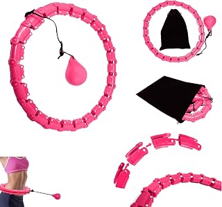PLASTIFIC Hula Hoop Weighted Hula Hoop with 24 Sections Detachable Knots 360° Smooth Rotation Fitness Hula Hoop with Ball (Pink Hula Hoop)