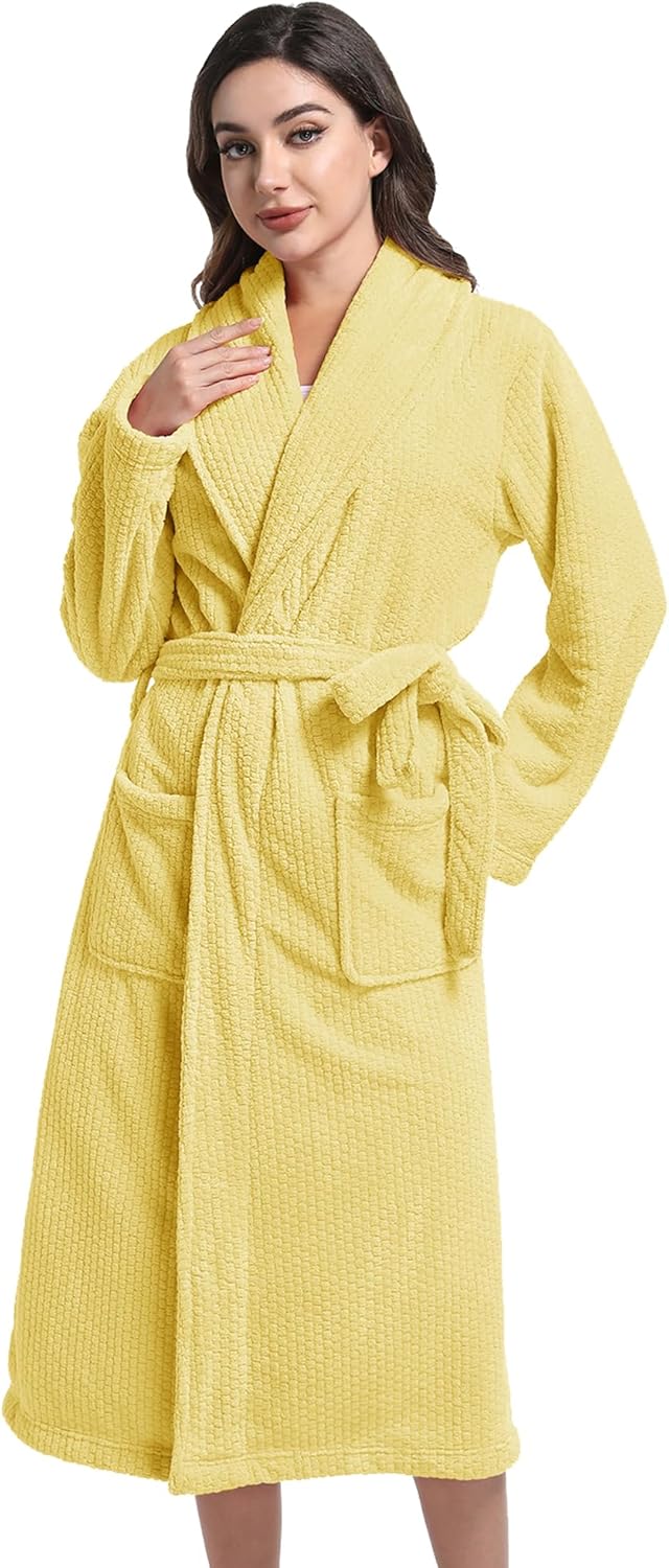 Women's Shawl Collar Bathrobe, Soft Long Towel Robes for Women - Super Absorbent Quick Dry yet Warm