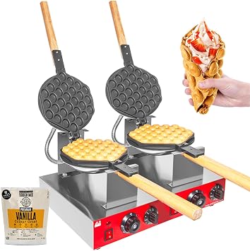 ALDKitchen IMPROVED Puffle Waffle Maker Professional Rotated Nonstick Grill/Oven for Cooking Puff, Hong Kong Style, Egg, QQ, Muffin, Eggettes and Belgian Bubble Waffles 110V US Plug, Double Head