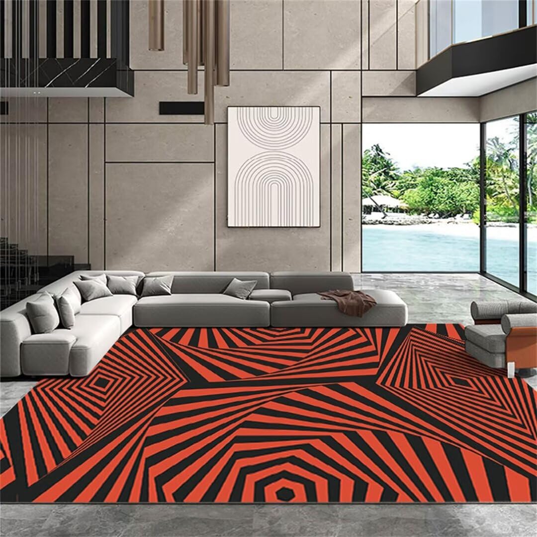 Tapis de salon rouge 60x120 cm lavable et rectangulaire à poils courts