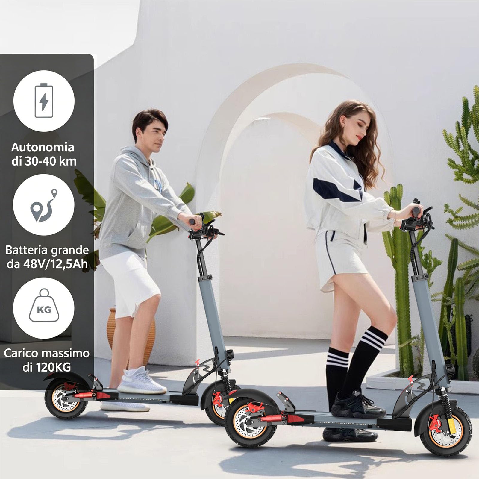 10 Pollici Monopattino Elettrico Pieghevole Adulto Scooter - fuoristrada monopattino elettrico,Batteria 48V 12.5Ah 30-45KM di Autonomia, Carico Massimo 120KG monopattino elettrico adulti