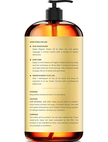 Miniatura 2 de Brooklyn Botany Aceite de ricino orgánico prensado en frío  para cabello, piel y cara  16 onzas líquidas  100% puro y natural  Aceite portador para