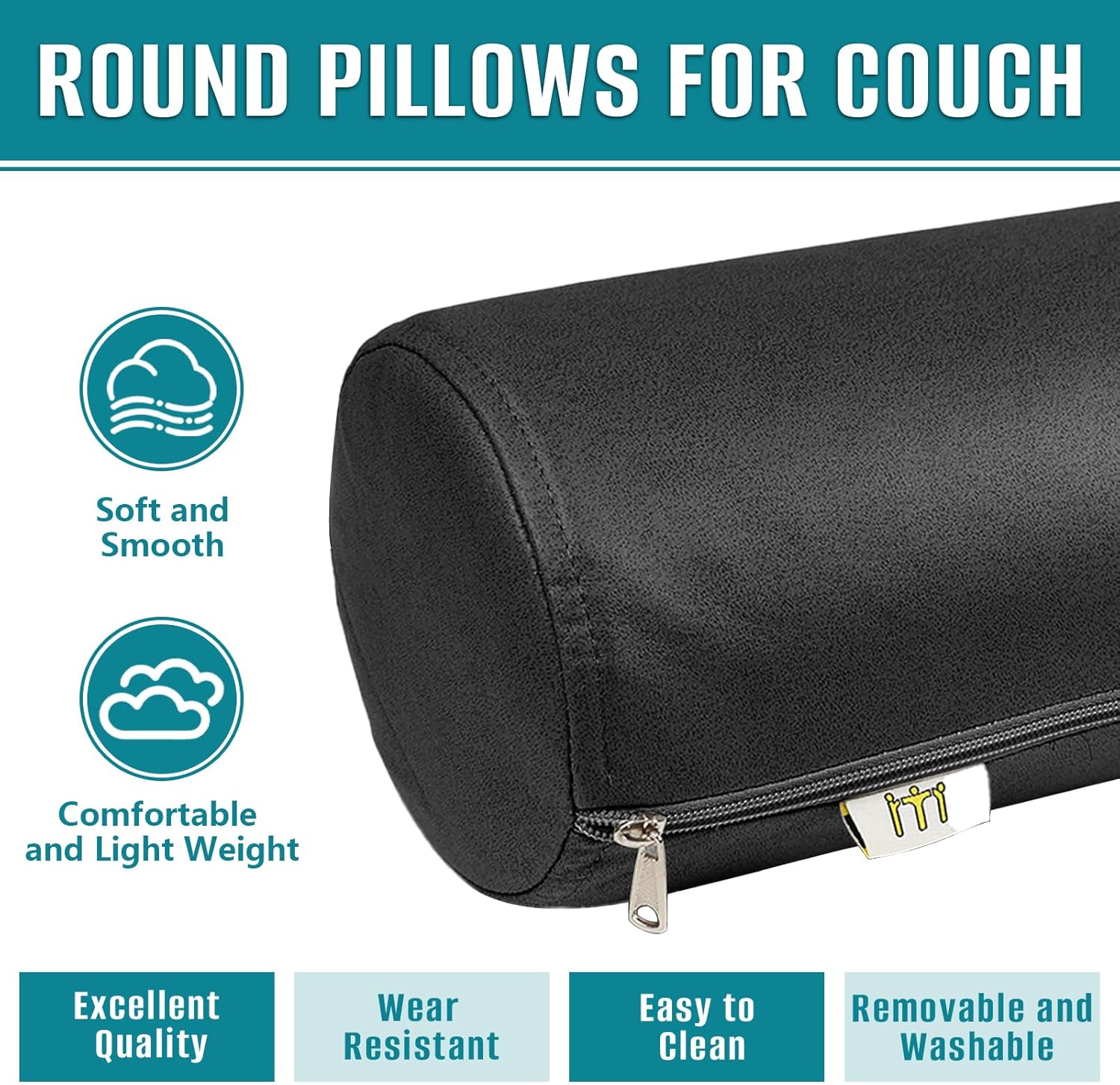 2 Pack Neck Roll Pillow, High-Density Foam Cylinder Bolster Pillow for Neck, Back & Lumbar Support, Ergonomic Round Pillow for Side Sleepers, Sleeping, Removable Washable Cover (7.9''x23.6'' Black)